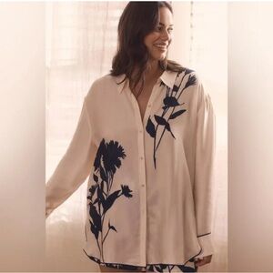 Anthropologie Silky Long-Sleeve Button-Down Pajama Shirt